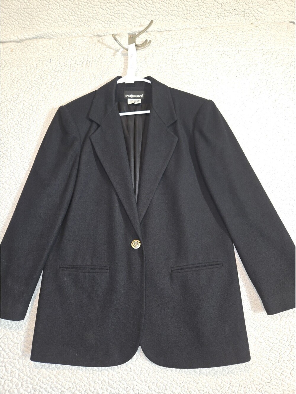 sag harbor wool blazer Black Sz 12 Gold Button Vtg 90s Y2k Office Basic
